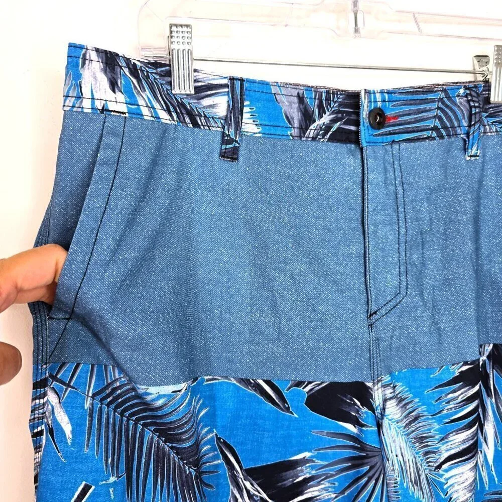 O'NEILL Mens Hybrid Palm Leaf Black Blue Surfing Swimming Board Shorts